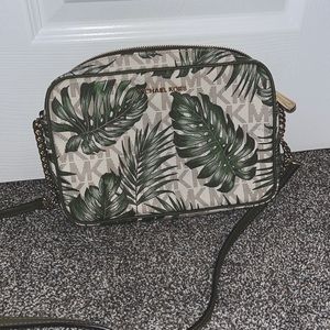 Micheal Kors vanilla and olive palm leaf crossbody